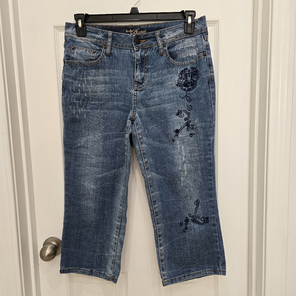 Vintage Y2K LA Blues Embroidered Cropped Capri Jeans Denim  Size 10